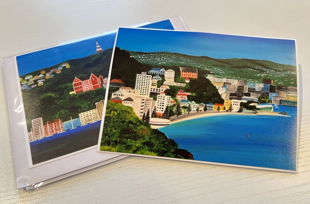 Photo of postcards of Wellington landscapes by Helen Bland